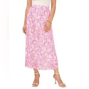 Vince Camuto Dressy Pleated A-Line Midi Skirt Floral Elastic Waist Pink L NWT